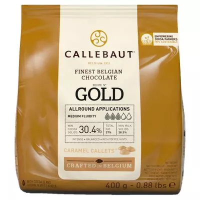 Chocolate Belga Callets Caramelo Gold (30,4% Cacau) - Gotas 400g Callebaut